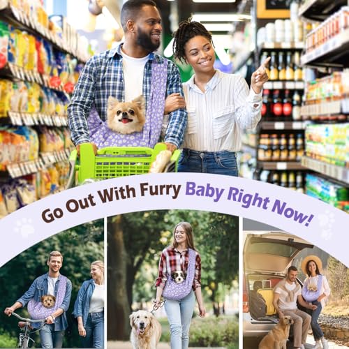 Pawaboo Small Dog Sling Carrier | Reversible Puppy Small Pet Carrier,Hands Free,Safety Buckle,Storage Pocket for Travel,Outdoor Activities Purple Daisy - color: Purple Daisy