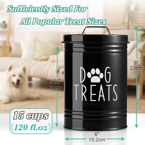 OUTNILI Extra Large Dog Treat Container Airtight - 9" Tall X 6" Round Black Dog Treat Jar for Kitchen Counter - Rustic Treat Storage Canister for Dogs, Cats, Small Animals - color: Black-Extra Large