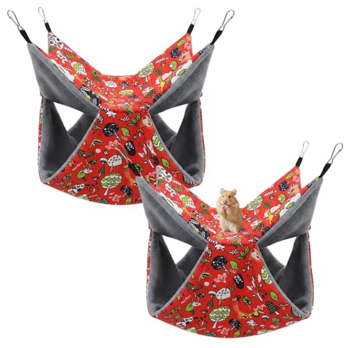 2PCS Ferret Hammock, Rat Hammock and Ferret Bed, Two Hammock Beds for Small Pets, Red Color Set of Two, Soft Hanging Beds for Ferrets and Rats, Cozy Sleeping Spots for Small Animals