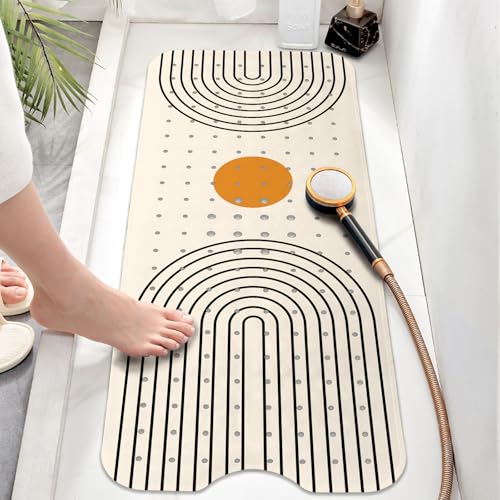Rainbow Bathtub Mat Non Slip, Baby Bath Mat for Tub Rubber Tub Mat, Kids Bath Mats for Bathroom Modern Geometric Anti Slip Shower Mat with Suction and Drain Holes Machine Washable, 40″X16″ - color: C01, size: 40" x 16" (Rectangular)