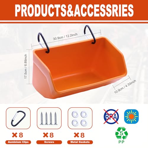 Fence Hanging Chicken Feeder - 4 Pack Feed Trough with Clips for Goat Duck Sheeple Horse Goose, Pig Poultry, Chicken Feeder Bucket Feeding Container for Livestock (Orange) - color: Orange