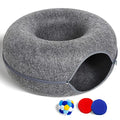 Large Cat Tunnel Bed for Indoor Cats with 3 Toys, Scratch Resistant Donut Cat Bed, Up to 30 Lbs (L 24x24x11, Dark Grey) - color: Dark Grey