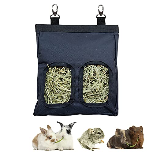 RIOUSSI Guinea Pig Hay Feeder, Hanging Rabbit Hay Feeder Bag. PureBlack | Upgraded Double Layer Fabric | Bite Resistant | Cleaner Hay & Less Mess | Small Animal Hay Holder for Bunnies & Chinchillas - color: PureBlack
