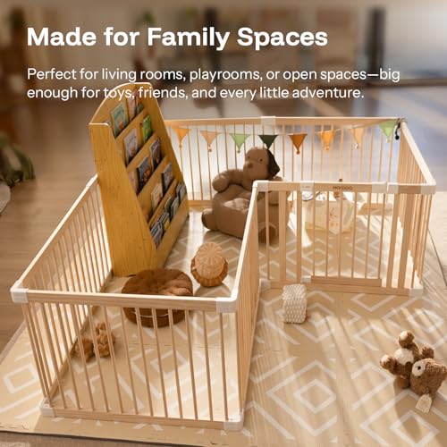 HARPPA Grovi Playpen, GREENGUARD Gold Certified – 71.5 x 79.5 inch | New Zealand Pine Wood - size: 71.5 x 79.5 x 24 Inch