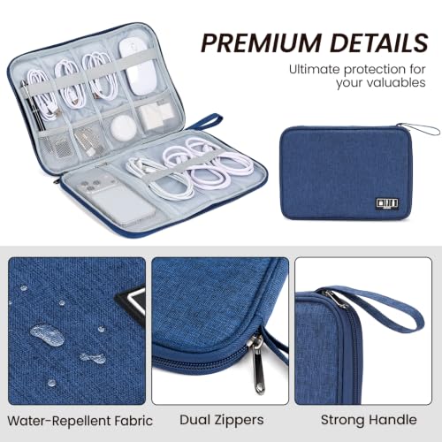 Cable Organizer Bag, Electronics Organizer Case for Tech Accessories | Store chargers, cables, power banks and adapters with elastic loops, mesh pockets and organized compartments for travel. - color: cyan, size: L