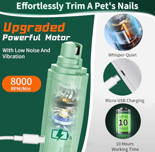 2 in 1 Dog Nail Clippers & Cat Nail Clippers Trimmers for Large Medium Small Dogs Cats Claw Trimmer Quick Sensor and Safety Guard USB Rechargeable Dogs Nail Trimmer with Catcher & 2 LED Lights - color: Green