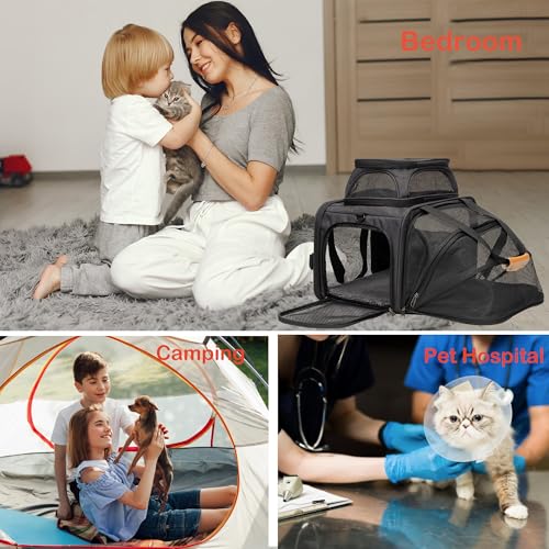 JUNGYOON Cat Carrier, Expandable Airline-Approved Soft-Sided Pet Travel Bag for Cats, Small Dogs & Small Pets, Breathable Mesh Design with Multi-Pockets & Fleece Pad (Dark Grey) - color: Dark Grey, size: 17.0"L x 11.0"W x 11.0"H