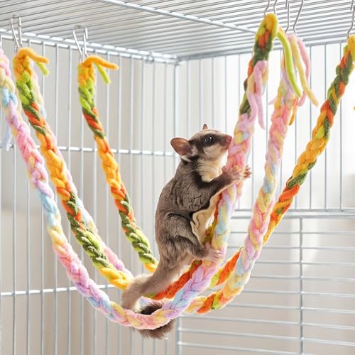 4 Pack Hanging Small Animal Toys, 60cm | Handmade Rope, Climbing and Chewing Enrichment, Mixed Colors, for Pet Rat, Hamster, Sugar Glider, Flying Squirrel Cage