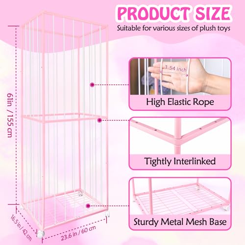 Stuffed Animal Storage, Metal Tube Extra Large Toy Storage Organizer with Brake Wheels, Stuffed Animal Holder Zoo Organizer for Nursery Playroom Kids Room Pink(61” x 23.6”x 16.5”) - color: Pink