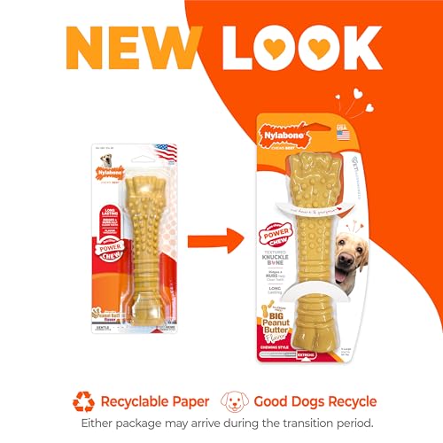 Nylabone Power Chew Textured Bone Dog Toy, Peanut Butter Flavor, X-Large | Durable dog toys, long lasting, discourages destructive chewing, teeth-cleaning texture, flavor throughout, for dogs 50+ lbs - size: X-Large