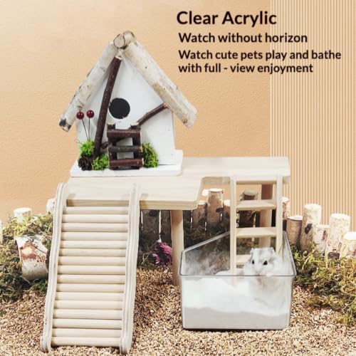 Clear Acrylic Hamster Sand Bath Box with Wood Lid Pet Sandbox (D Small) | Transparent pet shower box with wooden cover easy clean digging hideout space saving corner design for Syrian Hamster - style: D Small