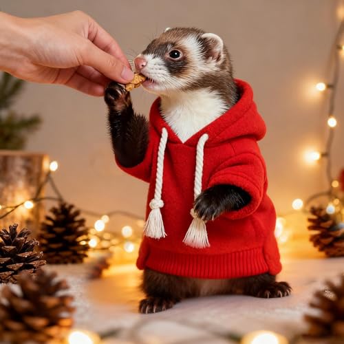 Small Pet Harness Vest and Leash Set Ferret Clothes Hoodies for Ferrets for Outdoor Walking Rabbit Ferret Guinea Pig Bunny Hamster Puppy Kitten (red Clothes + Leash) - color: red clothes + leash