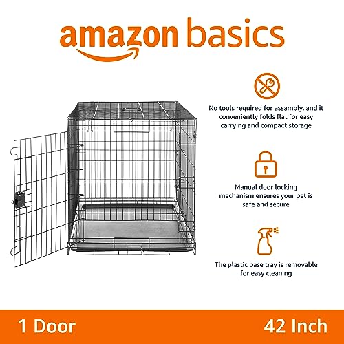 Amazon Basics Durable, Foldable Metal Wire Dog Crate with Removable Tray, Single Door, Divider Panel, 42 x 28 x 30 in, Black - size: 42.0"L x 28.0"W x 30.0"H, style: Single Door w/ Divider