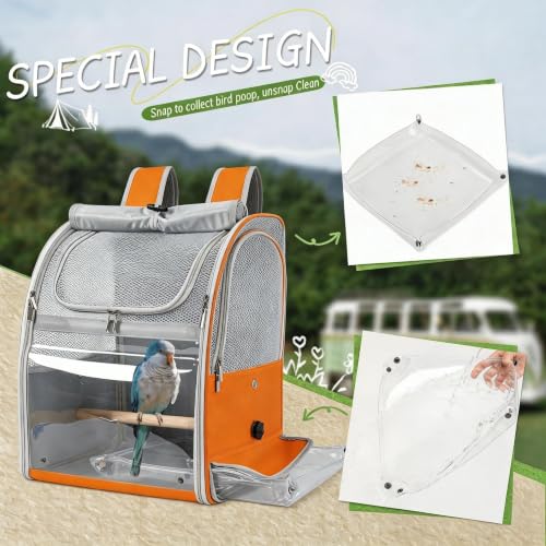 Sanmoncare Bird Backpack Carrier, Water Repellent Fabric Cockatiel Travel Bag with Stand, Lightweight and Portable Travel Cage for Parrot, Bird Travel Carrier,Orange - color: Orange