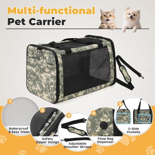 YUDODO 25lbs Cat Carrier Lightproof Soft Sided Pet Carrier for Large Cat | Airline Approved, Lightproof Breathable Design, Side Pockets, Durable Mesh, Foldable and Portable, Digital Camouflage - color: Digital Camouflage（No Privacy Curtain)