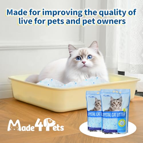 Made4Pets Cat Litter Crystals,Non Clumping Litter 17.2 lbs(4 x 4.3lb Packs) | Odor Control Kitty Litter Non Clumping No scooping Low Dust, Low Tracking, Lightweight, Dehydrates Waste - size: 4 Pack
