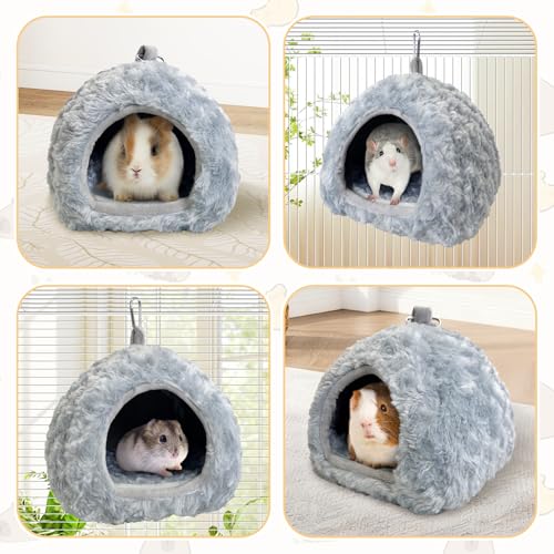 PINVNBY Guinea Pig Hideout House Ferret Bed Chinchilla House Cave Bunnies Hides Winter Nest Hamster Cage Accessories Rat Bedding for Small Animals Dwarf Hedgehogs Rabbit（Grey） - color: Grey