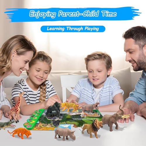 iGRATENS Safari Animals Figures Toys with Sound Books, 10PCS Realistic Jungle Animals Figures & Safari Animals Book with 10 Buttons, Zoo Animal Toys, Learning Toy for 3+ Year Old Boys, Girls, Kids - style: Safari Animals