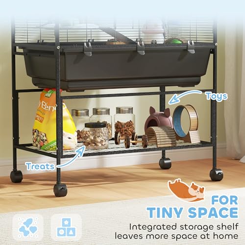 PawHut Large Hamster Cage with Deep Tray, 3 Tier for Syrian Gerbil Mouse | Rolling Rat Cage, Storage Shelf, Big Exercise Wheel, Tube System, Hut, Platforms, Ramps, Food Dish, Water Bottle - size: 32.3"L x 17.7"W x 41.9"H