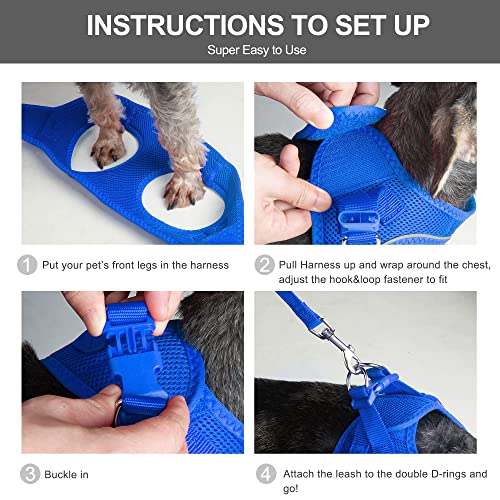 Fida Comfy Dog Harness with Leash, Soft Puppy Vest Escape Proof, Breathable Lightweight Soft Mesh, Adjustable Reflective Step-in Harness for Small Pet Walking (S, Blue) - color: Blue, size: S (Neck:12.6"-13.8"; Girth:16.1"-17.7")