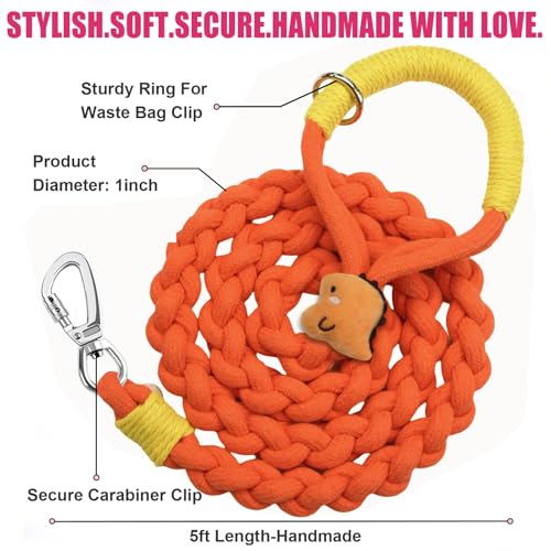 4FT Heavy Duty Braided Rope Dog Leash, Soft Cotton Design with Locking Clip for Medium & Large Dogs – Ideal for Walking & Training (Dinosaurs) - color: Dinosaurs