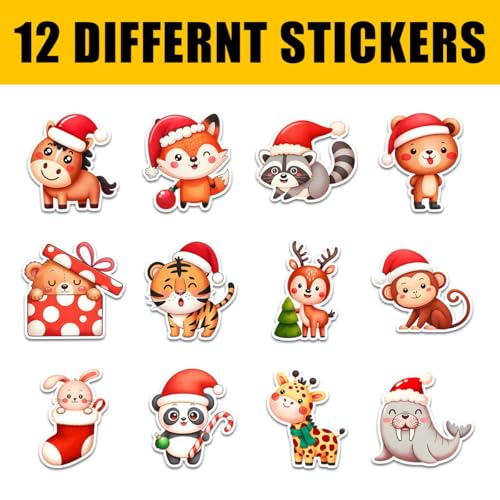 (12pcs-3in) Cute Christmas Animal Sticker Stickers Santa Hats Holiday Packs | Gifts For Teens Parents Friends Animal Lovers Suitable For Laptop Water Bottle Tumbler Notebook Journal Scrapbook Phone Cases - color: Animal, size: 3 Inches