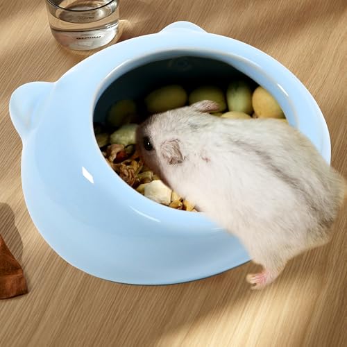 Ceramic Small Pet Hamster Food Bowl – Spill-Proof Guinea Pig & Hedgehog Dish – Durable, Easy to Clean, Non-Tip Design for Small Pets (Blue) - color: Blue