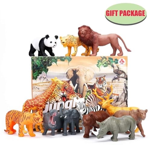 24Pcs Safari & Zoo Animals Figures, Realistic Plastic Animal Toys Set for Kids 1 2 3, Educational Jungle Animals Figures Playset, Party Supplies Birthday Gifts for Toddlers Boys Girls - style: Safari Animals Figures