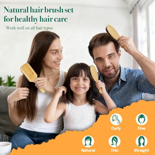 Sofmild Hair Brush Set with Bamboo Detangling Brush and Boar Bristle Brush | 2 Pack HairBrush Set for Women Men Kids, Bamboo Detangler Brush for Thick Hair and Boar Bristle Hair Brush for Fine Thin Hair - color: Black White