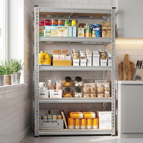 REIBII Storage Shelves,5-Tier Adjustable Waterproof Storage Rack for Pantry | Metal Garage Shelving,Rust-Resistant Build,Tool-Free,For Kitchen Closet Galvanized,12"D x 28"W x 59.8"H,2020LBS,Sliver - size: 28"W x 12"D x 59.8"H