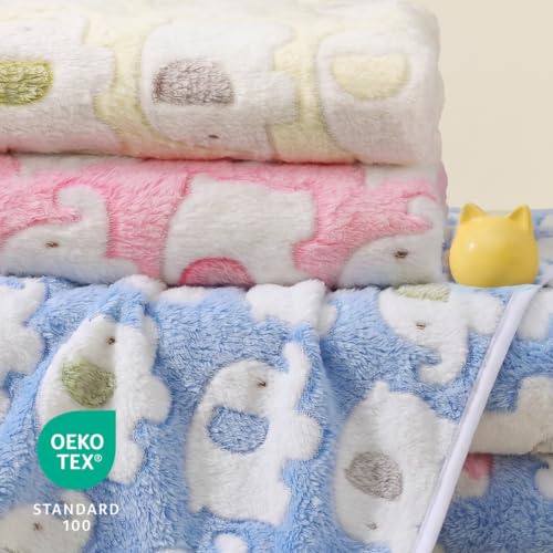 1 Pack 3 Blankets Super Soft Fluffy Premium Cute Elephant Pattern Pet Blanket Flannel Throw for Dog Puppy Cat Blue/Pink/Yellow Large(41x31 inch) - color: Blue/Pink/Yellow, size: 41x31 inch (Pack of 3)