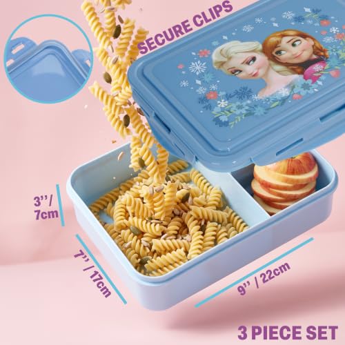 Get Trend Disney Frozen Girls Lunch Box 3Pc Set | Kids Insulated Lunch Bag with BPA-Free Water Bottle and Snack Box, Back to School Anna & Elsa Gifts for Girls - color: Blue Frozen