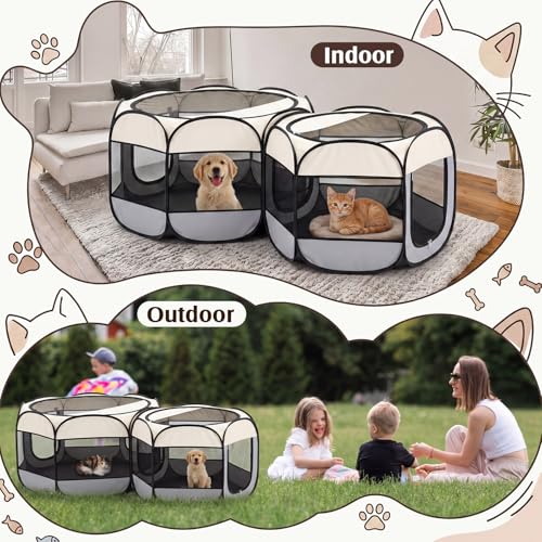 Leinuosen 2-in-1 70'' Pop Up Pet Playpen, Large Portable Cat Dog Tent Crate Cage Kennel, Indoor Outdoor Foldable Playpen for Puppy Kitten Small Animals, No Divider
