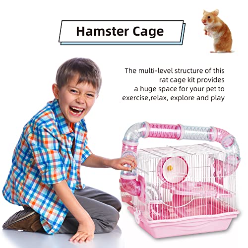 Hamster Cages, A Wire Rat Cage with a Large Space for Dwarf Hamsters, Guinea Pig, Gerbils, Mouse or Other Small Animal Cage. - color: Pink