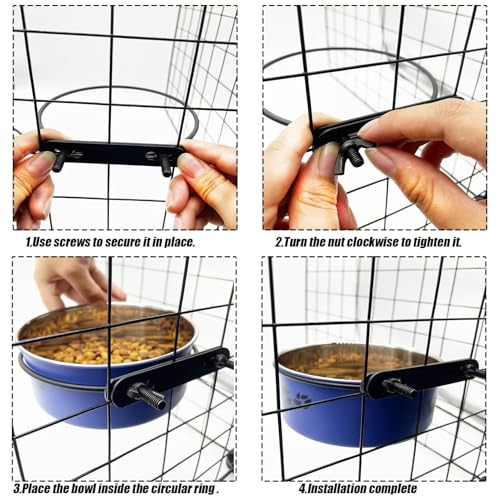 Dog Crate Food and Water Bowl 2Pcs Small Pet Hanging Kennel Removable Dish Feeding Cup with Holder for Medium Large Size Cat Puppy (Blue, 5.5''X2.3''&6.3‘’X2.5'') - color: blue