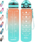Enerbone 32 oz Water Bottle with Times to Drink and Straw, Motivational Drinking Water Bottles with Carrying Strap, Leakproof BPA & Toxic Free, Ensure You Drink Enough Water for Fitness Gym Outdoor - color: Orange-Green
