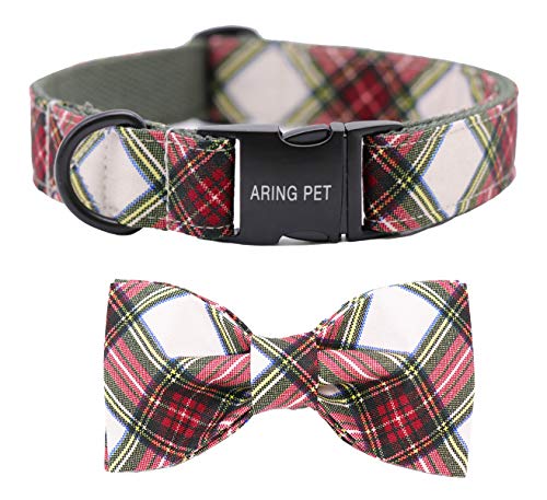 ARING PET Christmas Dog Collar Bowtie, Cute Red Green Xmas Holiday Pet Collars with Bow for Puppy Small Medium Large Boy Girl Dogs-XS - color: Christmas-Plaid, size: X-Small (Pack of 1)