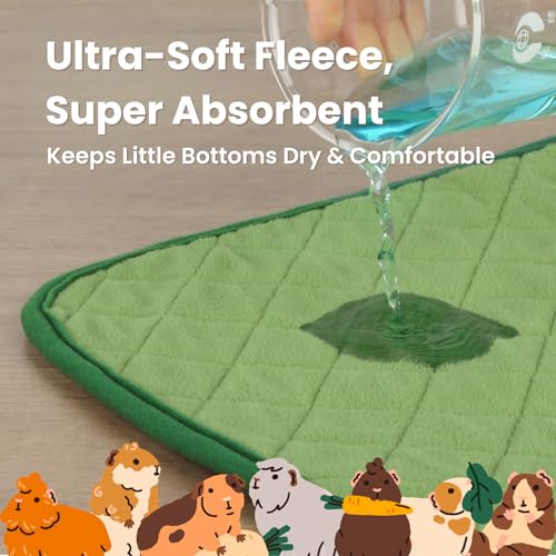 3 Pack Guinea Pig Pad 12" x 12", Washable Fleece Cage Liner, Green | Soft fleece surface. 4-layer absorbent protection. Waterproof TPU & anti-slip bottom. Washable and reusable pee pad