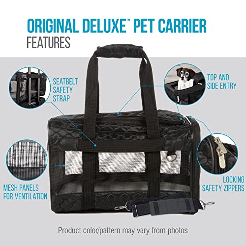 Sherpa Pet Carrier Airline Approved with Spring Wire Frame - Cat & Dog Carrier for In-Cabin Travel, Mesh Ventilation, Locking Zippers - Black Lattice, Large - color: Black Lattice, size: 19.0"L x 11.8"W x 11.5"H