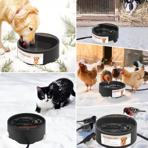 Outdoor Heated Water Bowl for Dogs Cats, 2.2L Winter Heating Dog Water Bowl Smart Thermal for Outdoor Chickens Rabbits Birds, Black, Winter Clearance 2026, Limited Stock - size: 2.2L(Black)