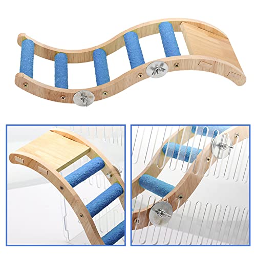 Bird Ladder Bridge, Wooden Pet Parrot Hamster Climbing Ladder Toys, Pet Bird Cage Accessories, Wood Climbing Ladder Perch for Bird Parrot Hamster Squirrel Sugar Gliders Parakeets Cockatiels(S Shape) - color: Blue