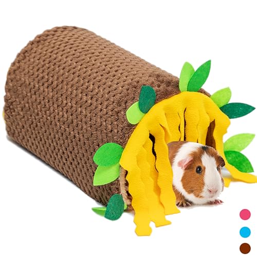 PAWNISAW Guinea Pig Hideout, Washable Fleece Tunnel House & Cage Tube | Small Animal Bedding & Cage Accessories, Playing Habitat for Hamster, Rat, Hedgehog, Chinchilla - color: Brown