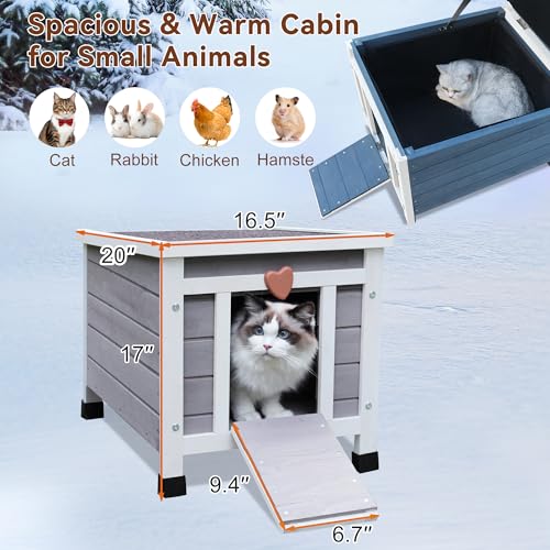 Cat House for Outdoor Cats, Insulated Outdoor Cat House with Liner | Waterproof Wooden Outside Shelter for Feral Cats, Rabbit Hutch Outdoor Indoor Bunny Cage Small Pet House And Habitats