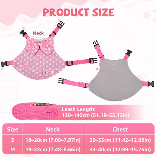 Lightweight Bunny Harness and Leash Set with Pink Polka Dot, Bunny Harness Escape Proof Breathable Suit Style Bunny Clothes for Rabbits for Small Pets Outdoor Walking Camping Size S - size: S