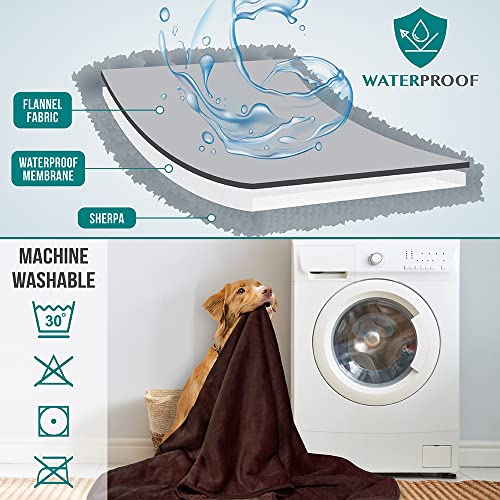 PETAMI Sherpa Fleece Waterproof CAT and Dog Blanket, Brown, Small