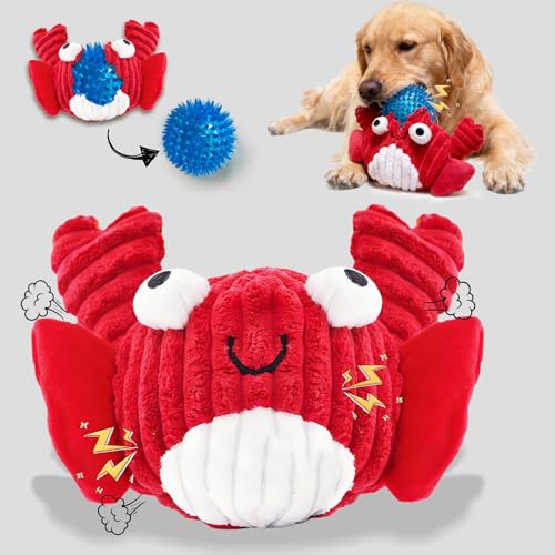Squeak Dog Toys for Aggressive Chewers, No Stuffing Squeak Dog Chew Toys for Aggressive Chewers, Interactive Dog Toy Ball with Crinkle Paper for Medium Dogs, Large & Small Breeds (A-Red Crab) - color: A-Red Crab