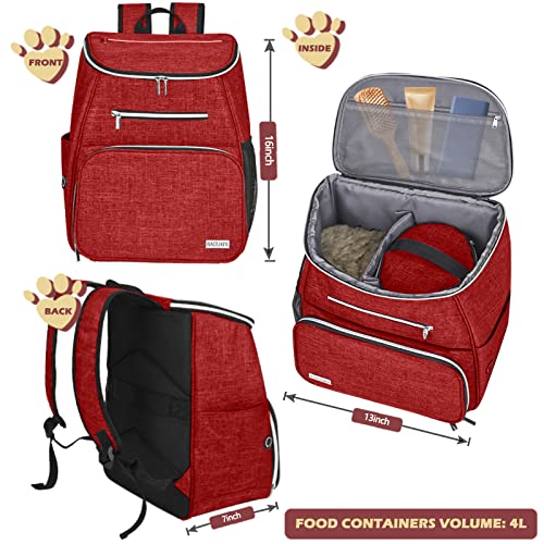 BAGLHER 丨Dog Travel Bag Backpack, Airline Approved Pet Supplies Backpack, Dog Travel Backpack with 2 Silicone Collapsible Bowls and 2 Food Baskets Red - color: Red