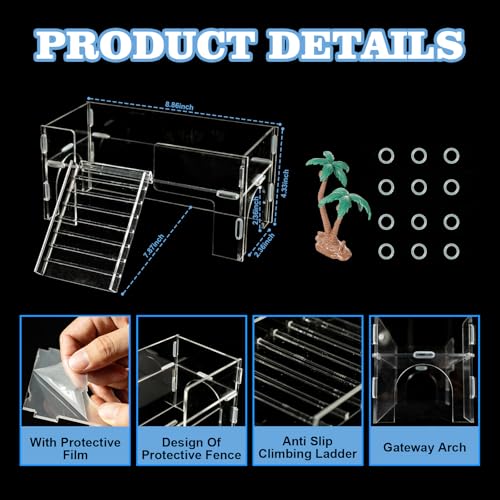 Acrylic Platforms for Hamster Cage, Climbing Platform with Ladder, Clear Hideout Cave Accessories for Gerbils Hermit Crab