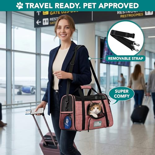 PetAmi Airline Approved Pet Carrier Cat Small Dogs, Small Heather White Red | Soft Sided TSA Travel Bag, Sherpa Bed, Breathable Mesh Ventilation, Collapsible Bowl, Fits Under Seat, Up to 18 lbs - color: Light Red, size: Small - 17"L x 10.2"W x 11.2"H