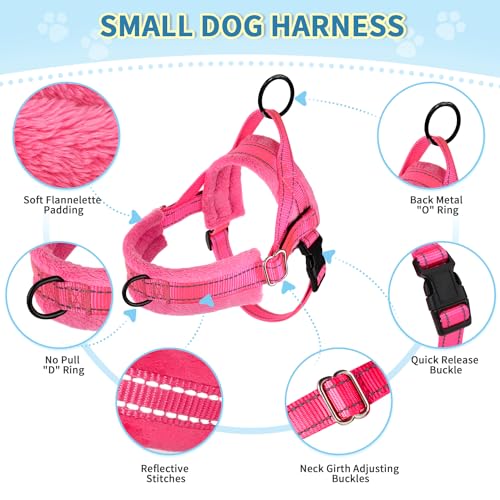 Lukovee Small Dog Harness and Leash Set, No Pull Soft Padded Vest | Both Neck & Chest Adjustable, Reflective, Puppy Harness with 4ft Lightweight Anti-Twist Dog Leash for Small Dogs (Pink, XS) - color: B-pink, size: XS ( Chest 14'' ~ 18'')